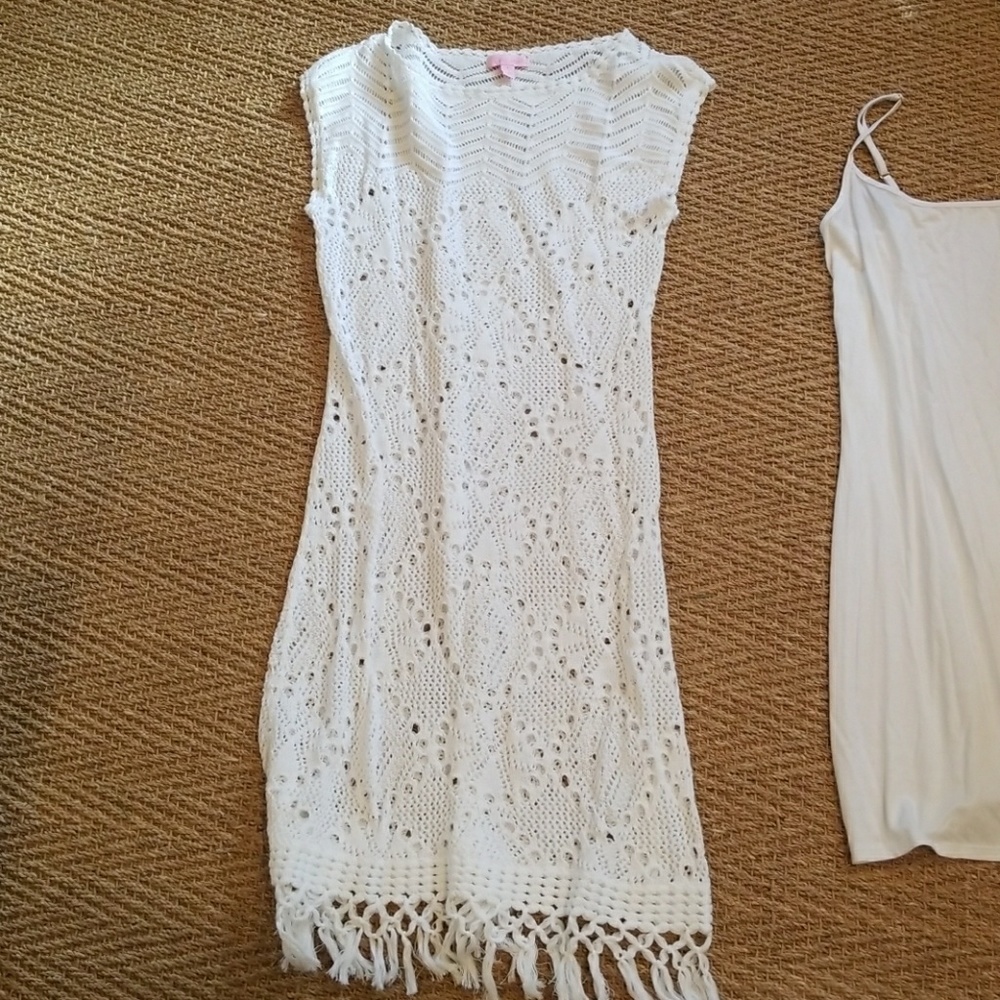 Lilly Pulitzer white crochet dress with slip